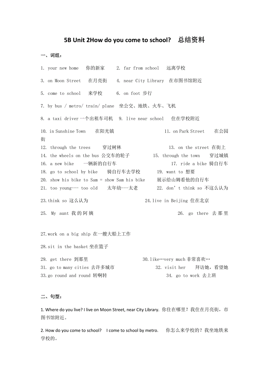 苏教版五年级英语下册5BUnit2总结资料_第1页