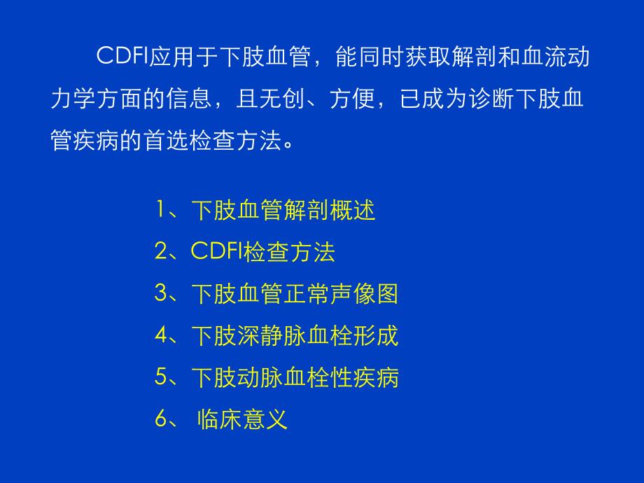 最新：CDFI在下肢血管血栓性疾病诊断中的应用课件文档资料_第1页