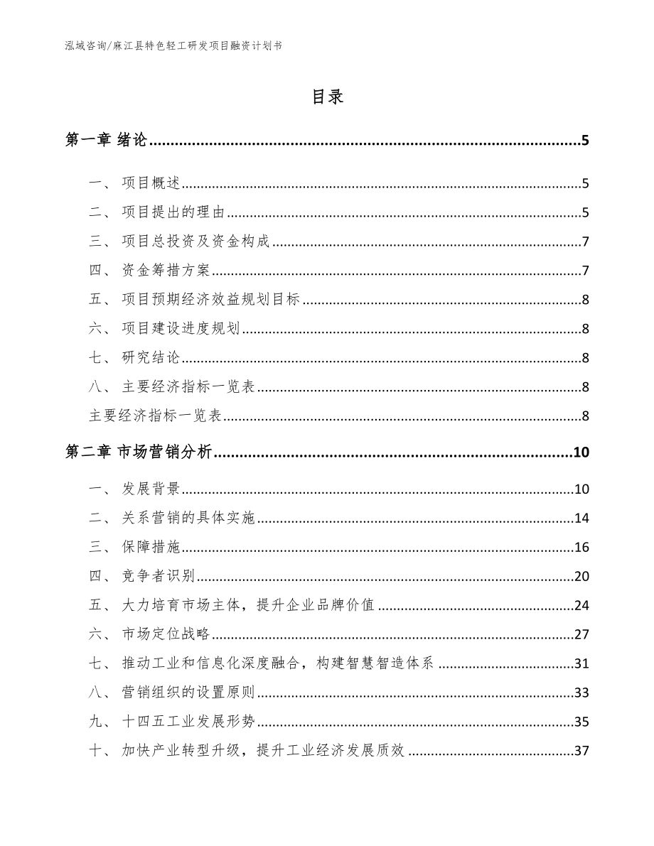 麻江县特色轻工研发项目融资计划书_第1页