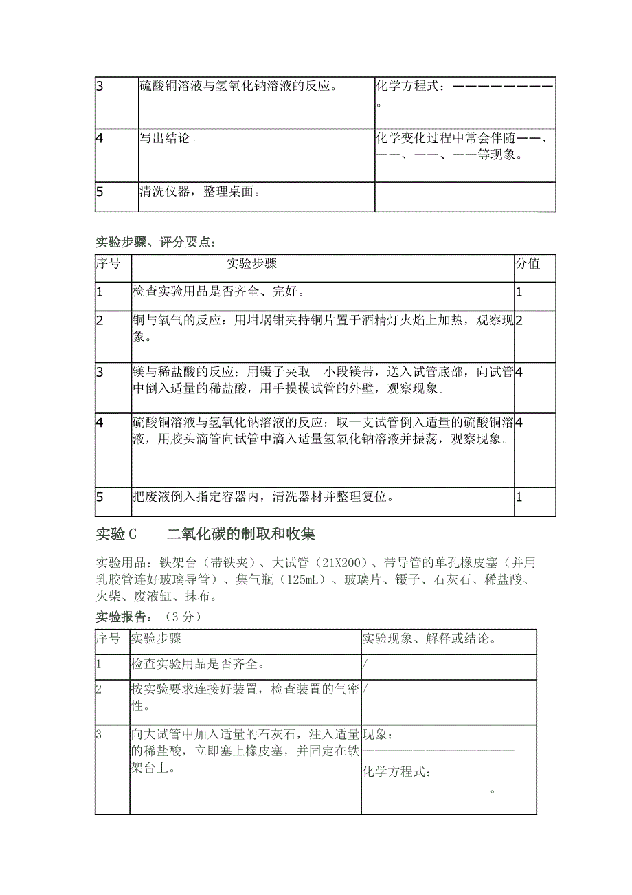 2015年六安市中考化学实验操作考试试题及实验报告_第2页