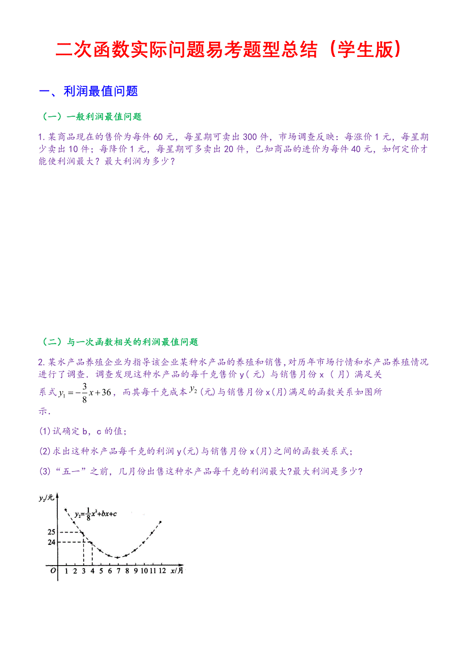 二次函数实际问题易考题型总结(学生版)_第1页