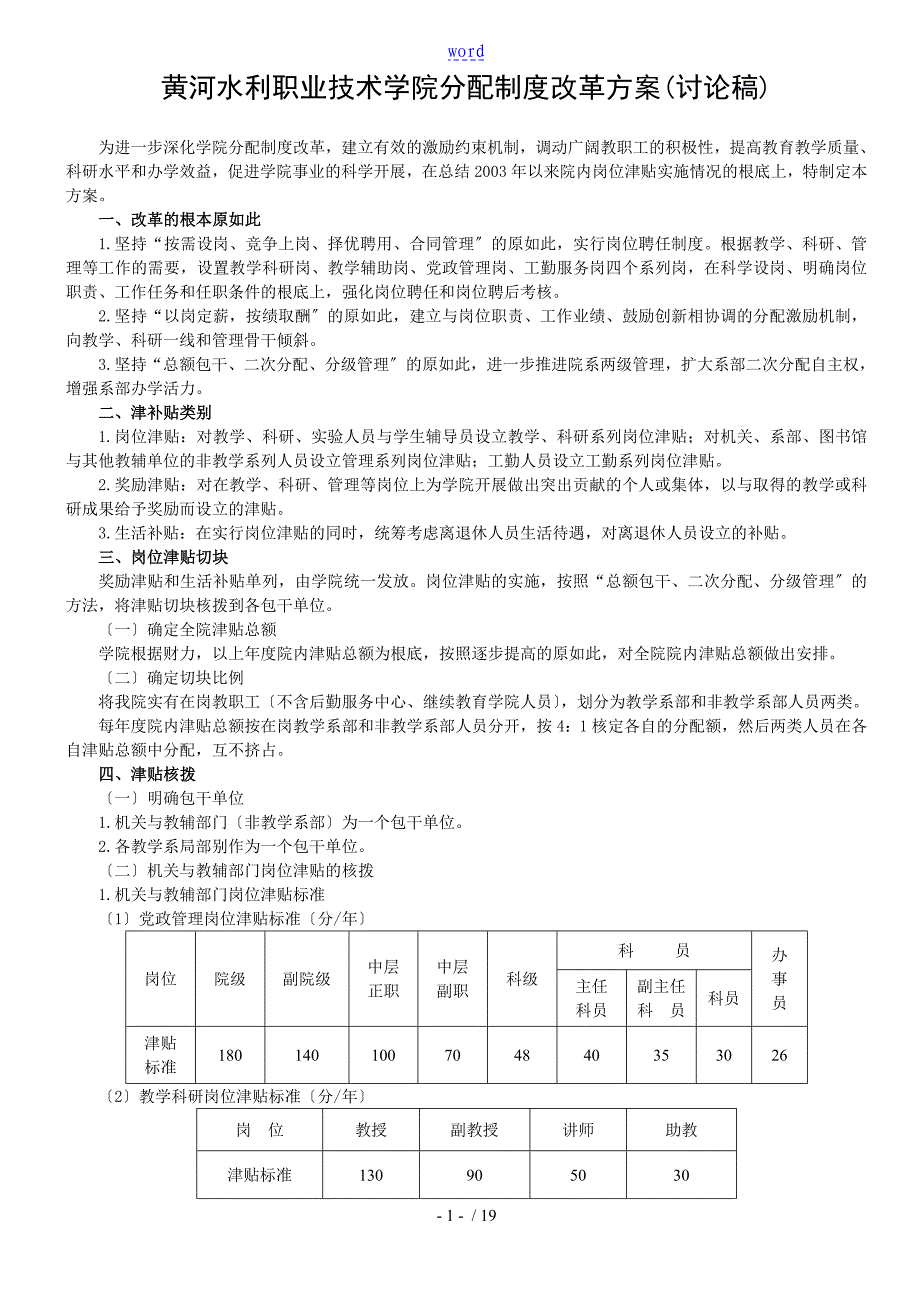 黄河水利职业技术学院分配规章制度改革方案设计_第1页