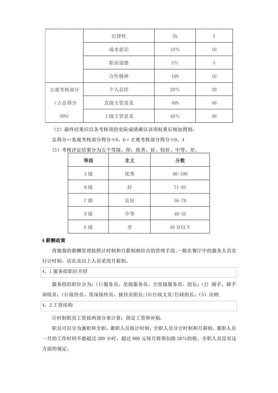 肯德基员工考核评价与薪酬制度_第4页