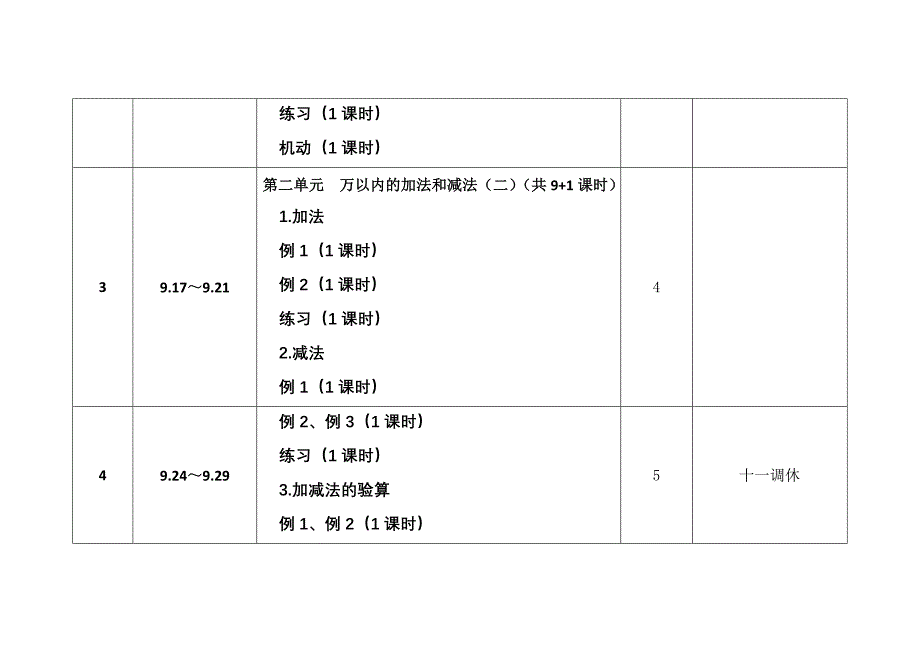 数学三（上）教学课时安排_第2页