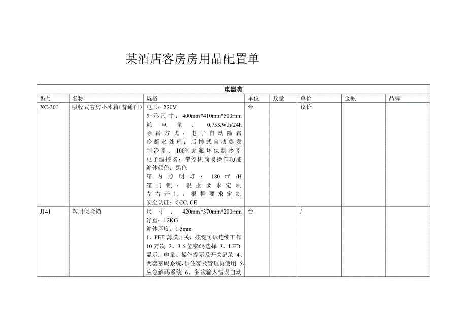 客房用品配置清单_第1页