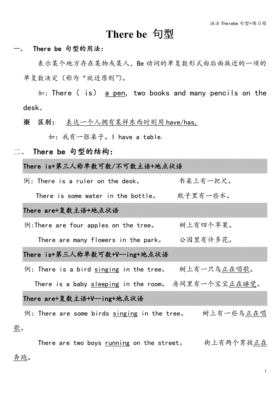 语法Therebe句型+练习题.doc_第1页