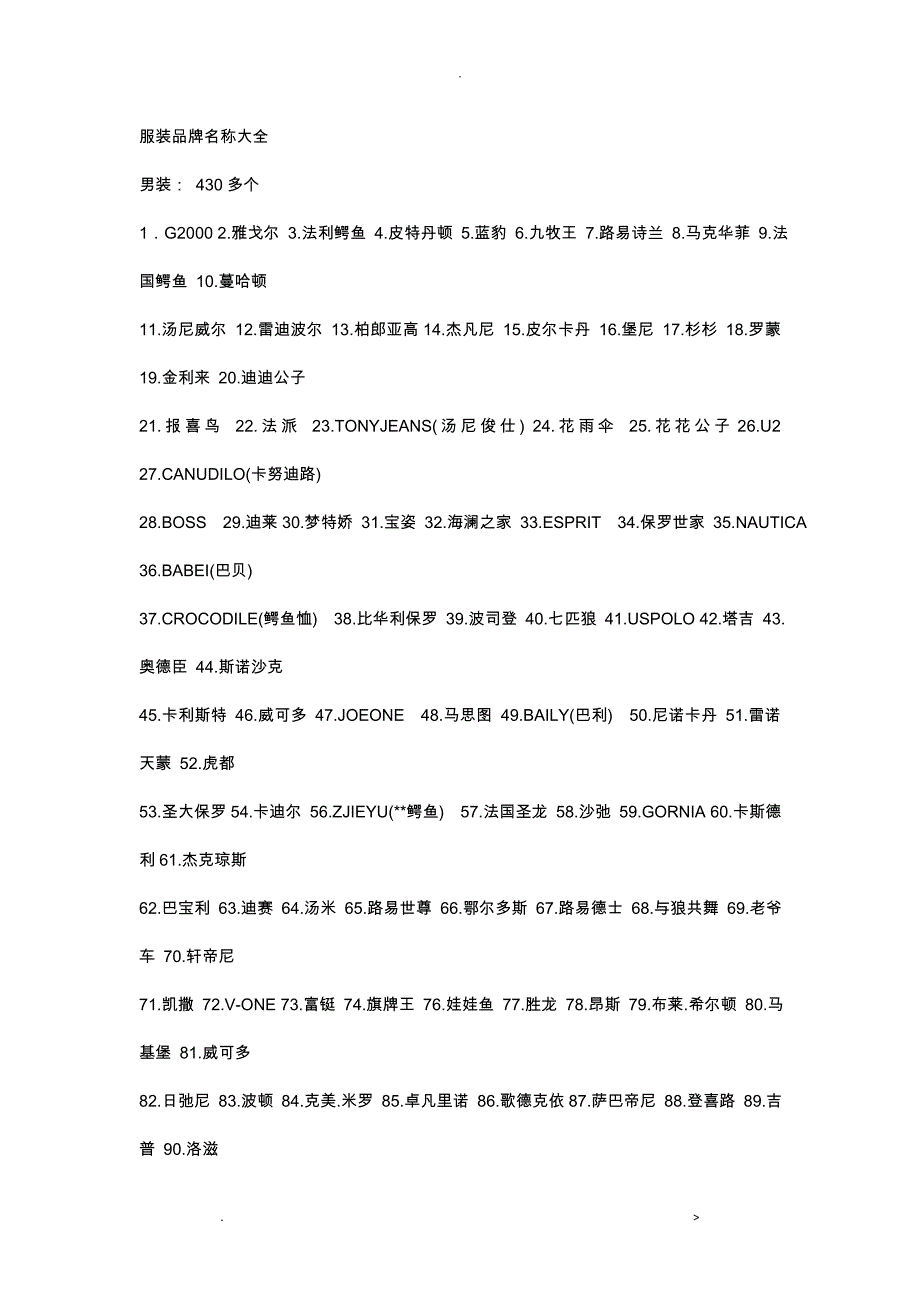 服装品牌名称大全_第1页