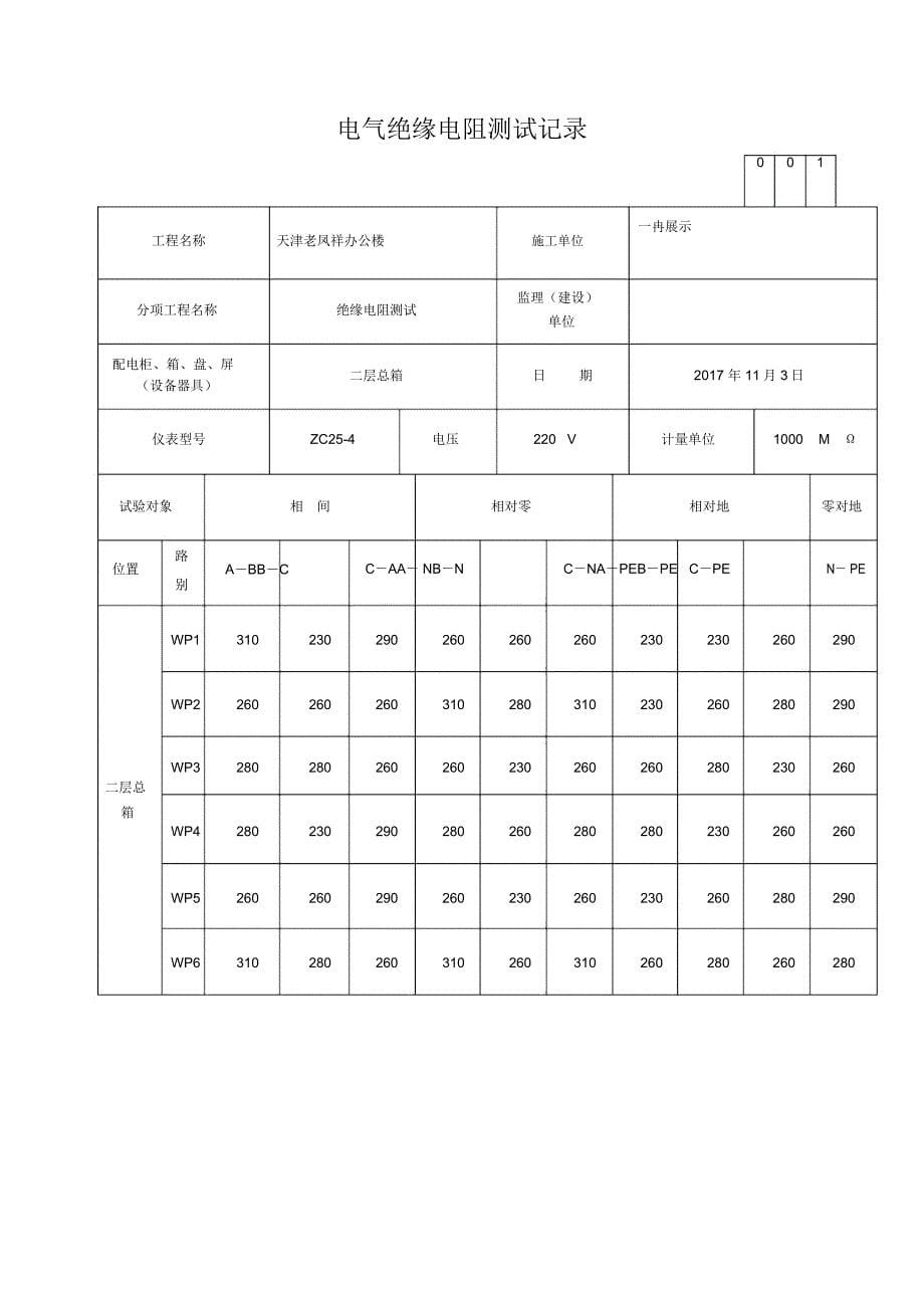 电气绝缘电阻测试记录_第5页