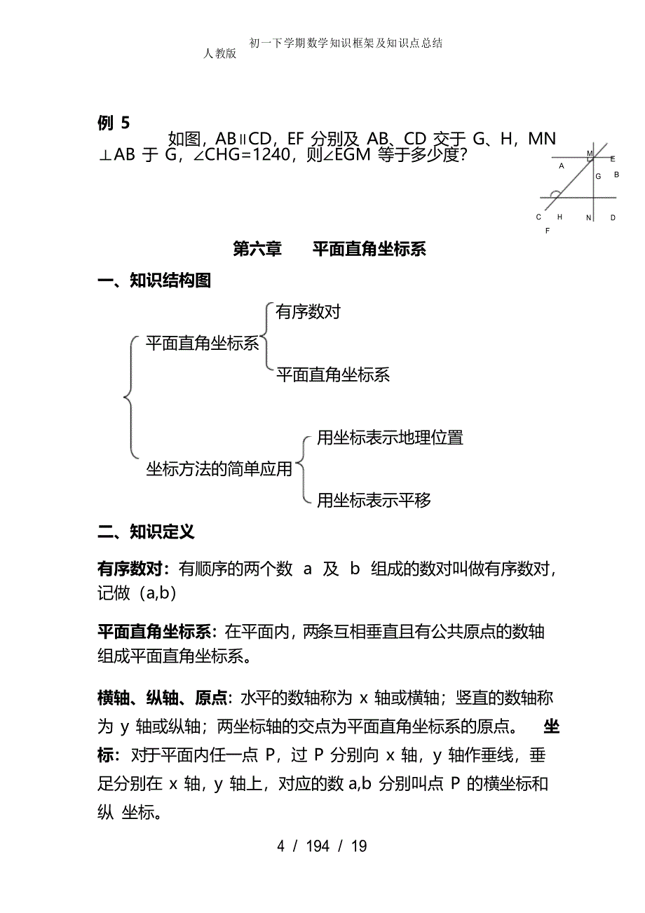 人教版初一下学期数学知识框架及知识点总结_第4页