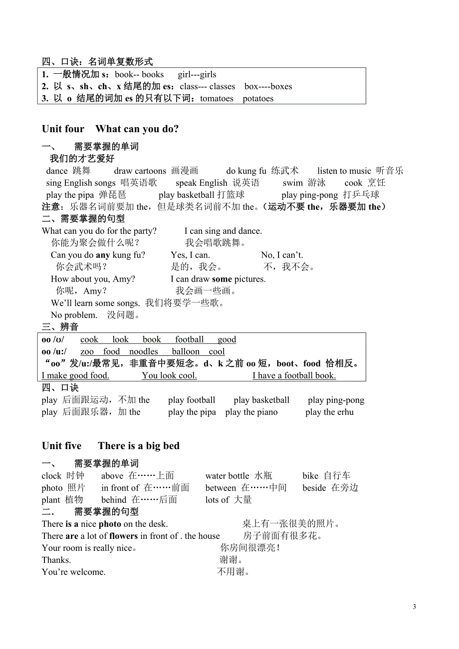 人教版英语五年级上册复习提纲_第3页