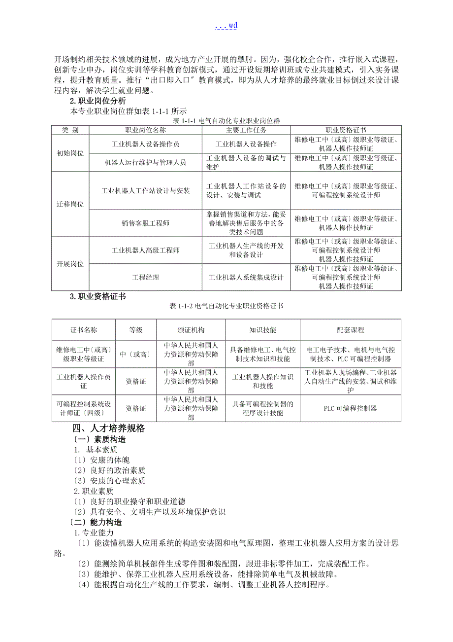 工业机器人技术专业人才培养方案高职高专_第4页