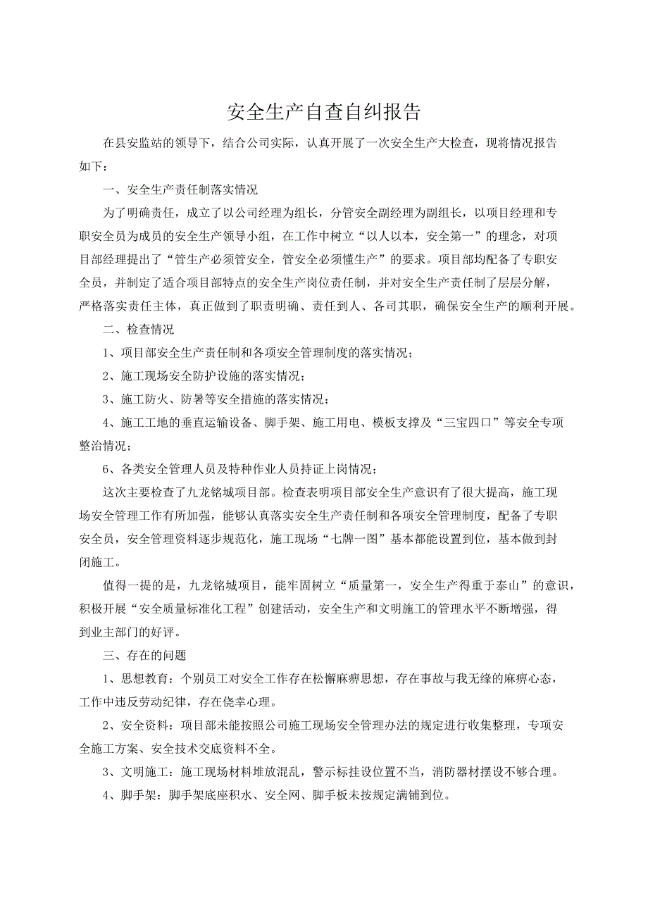 施工现场自查自纠报告_第2页