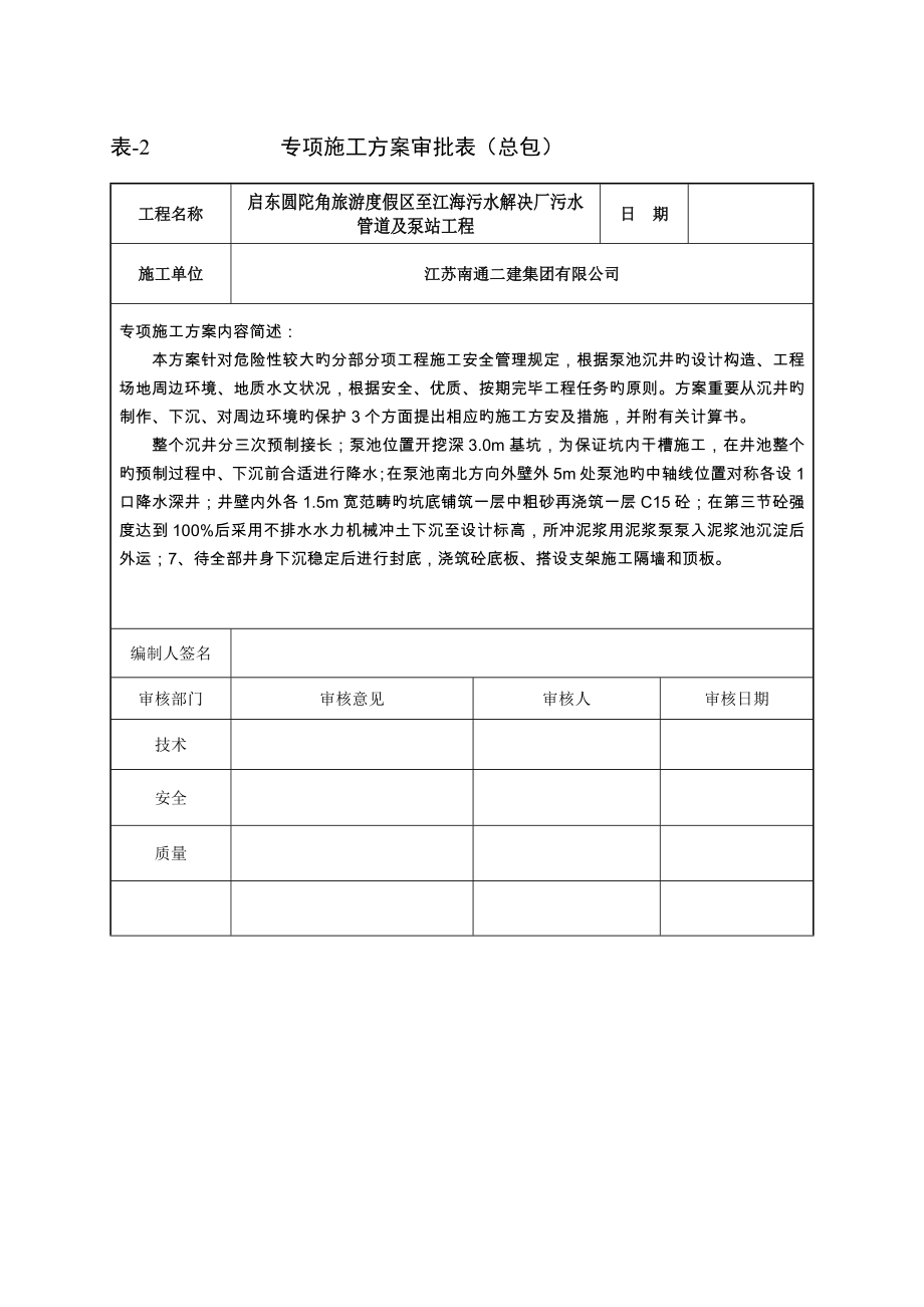 启东污水泵站沉井综合施工专题方案_第2页