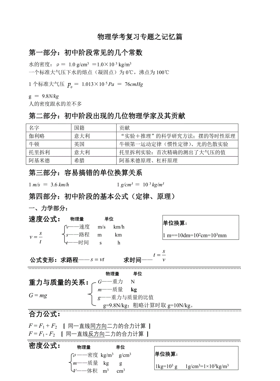 八年级物理公式及常用数据_第1页