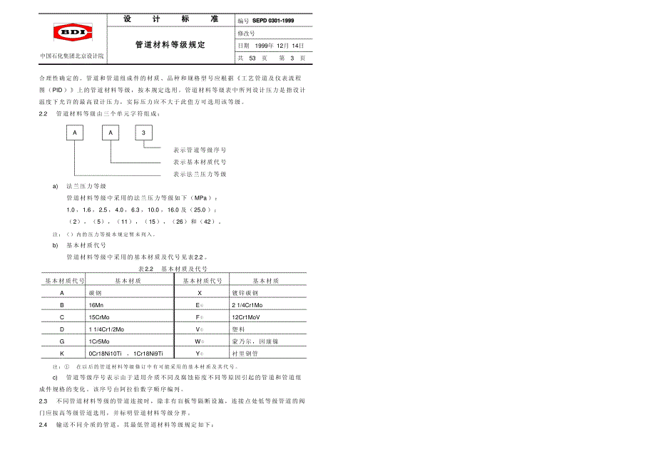 中国石化北京设计院标准-管道材料等级规定_第3页