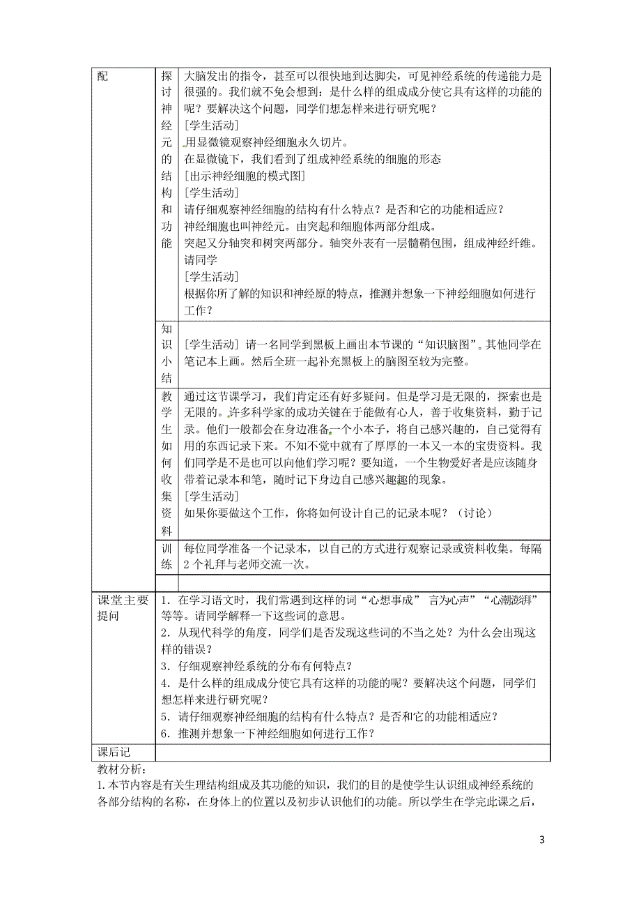 七年级生物下册 6.2 神经系统的组成神经系统的组成教案 新人教版_第3页