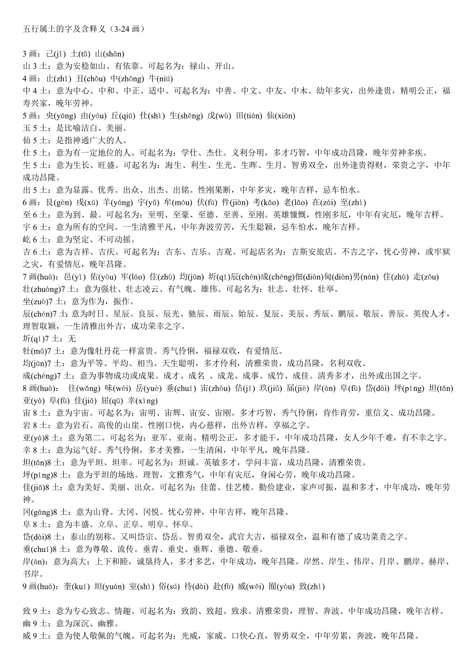 五行属土的字及含释义(3-24画)_第1页