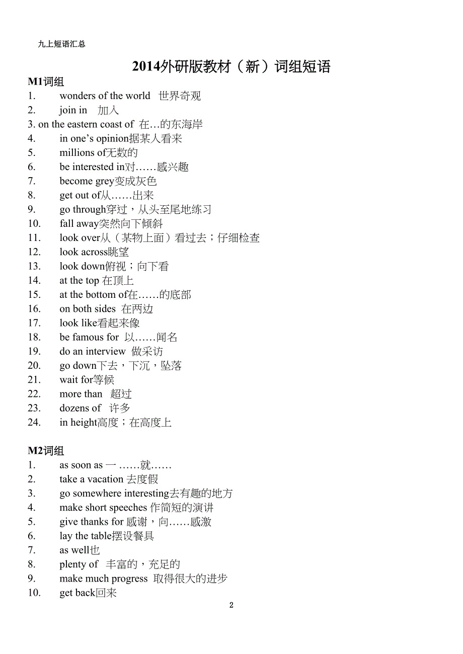 新版外研版九上英语短语汇总(DOC 9页)_第2页