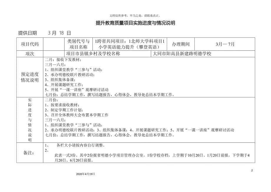 提升教育质量项目实施进度与情况说明.doc_第2页