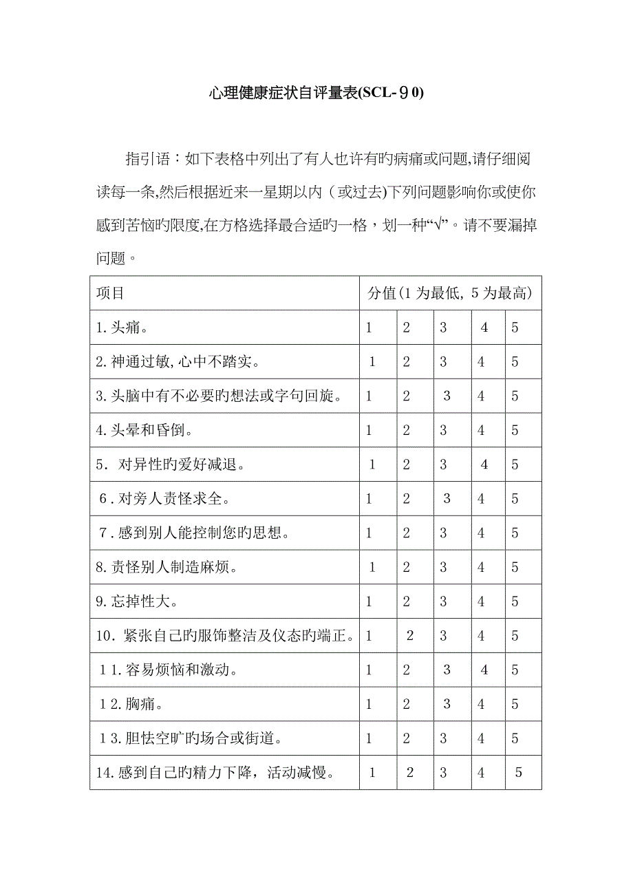 SCL-90自测量表及使用说明_第1页