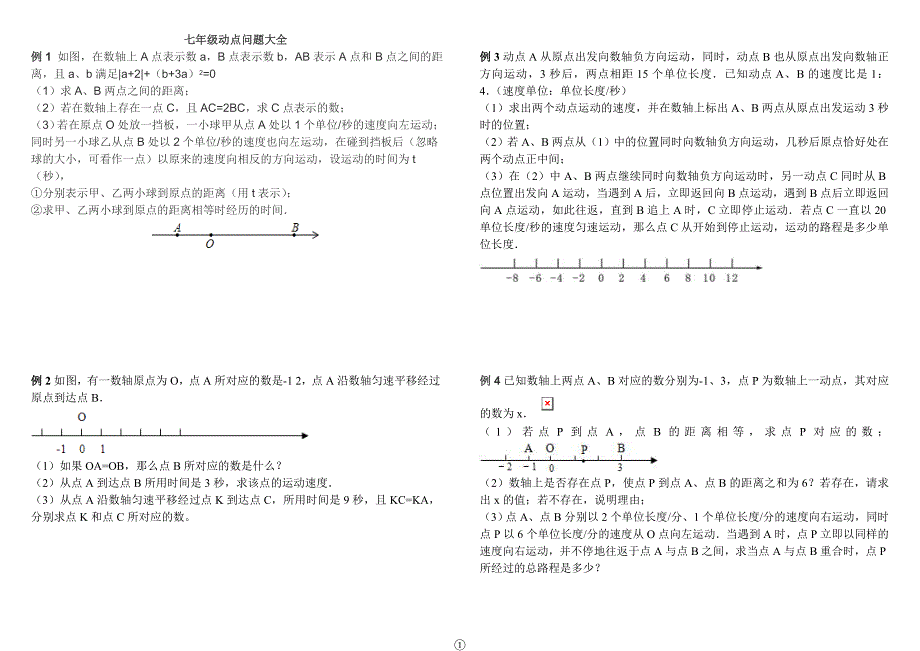 (完整)七年级动点问题大全(给力)-推荐文档.doc_第1页