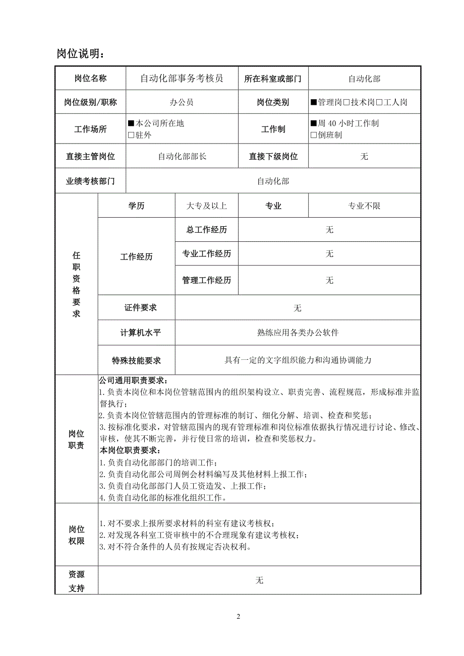 教育资料（2021-2022年收藏的）自动化部事务考核员岗位工作标准_第2页