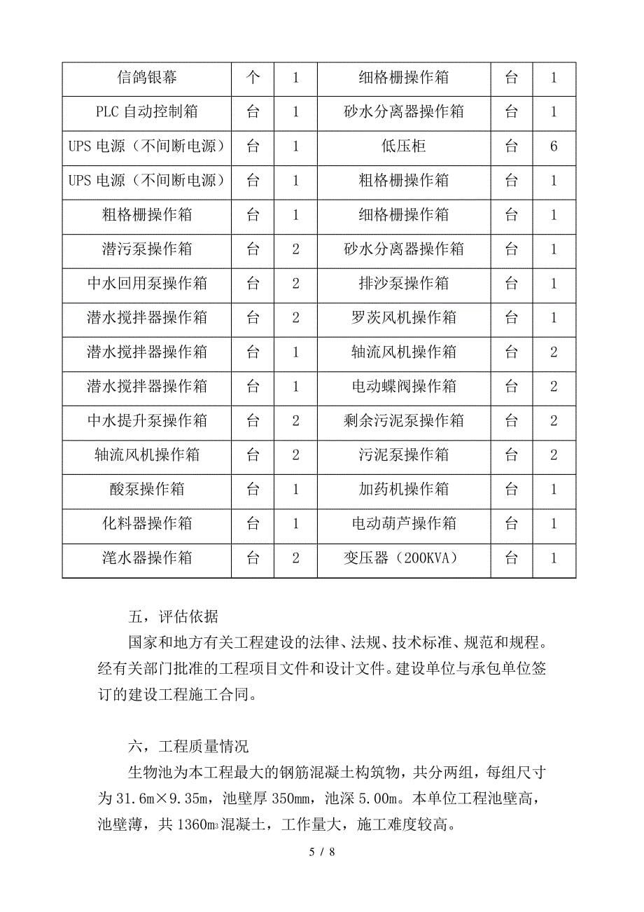 大关县污水处理厂工程监理质量评估报告_第5页