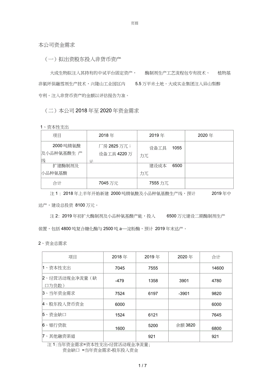 资金需求和盈利预测_第1页