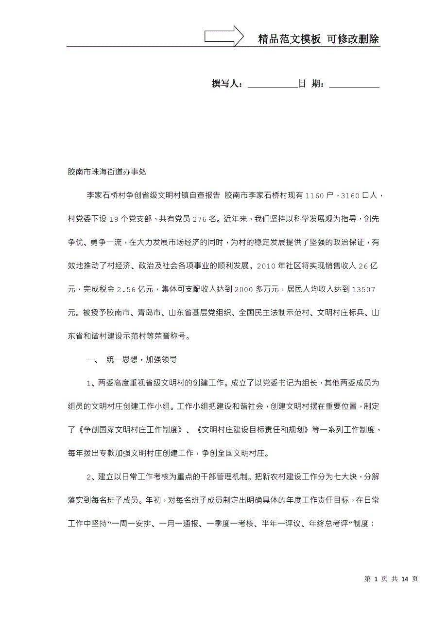 村自查报告范文_第1页