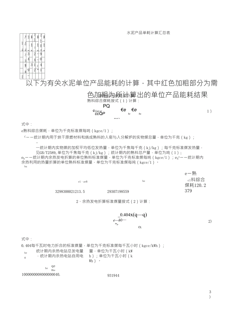 水泥行业能耗计算统计表_第1页