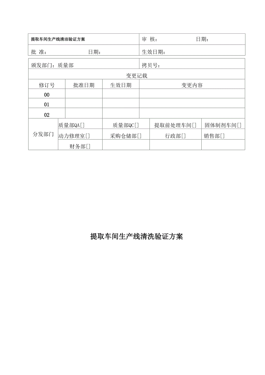 提取车间生产线清洁验证方案_第1页
