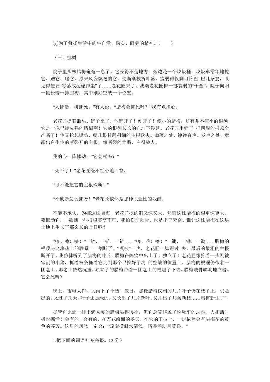 小升初语文模拟试题_第5页