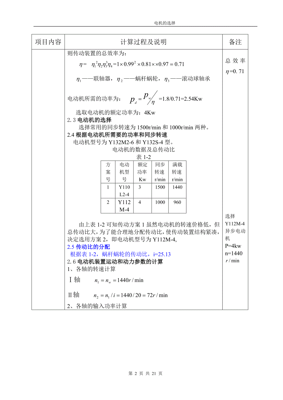 带式运输机传动装置的蜗杆减速器 电机设计说明书_第2页