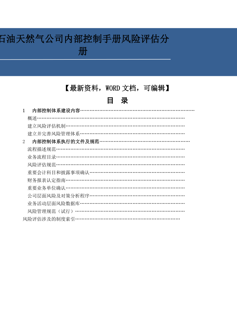 石油天然气公司内部控制手册风险评估分册全新