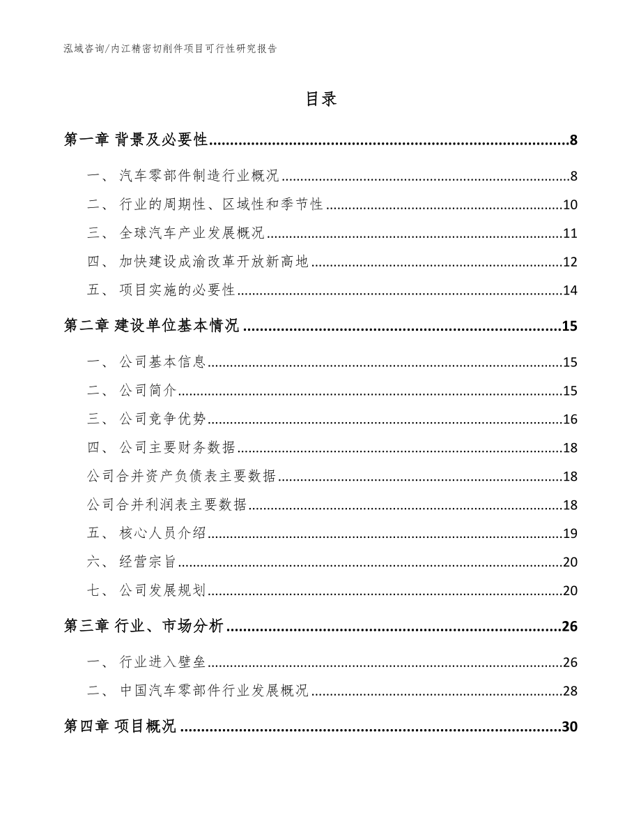 内江精密切削件项目可行性研究报告【参考模板】_第1页