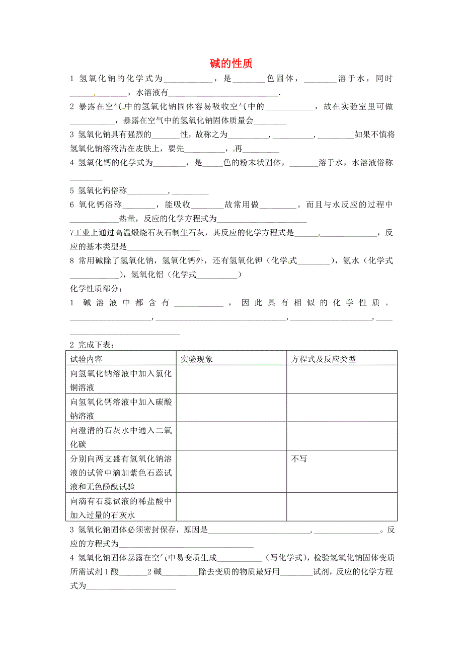 山东省招远市金岭镇邵家初级中学九年级化学下册碱的性质练习_第1页