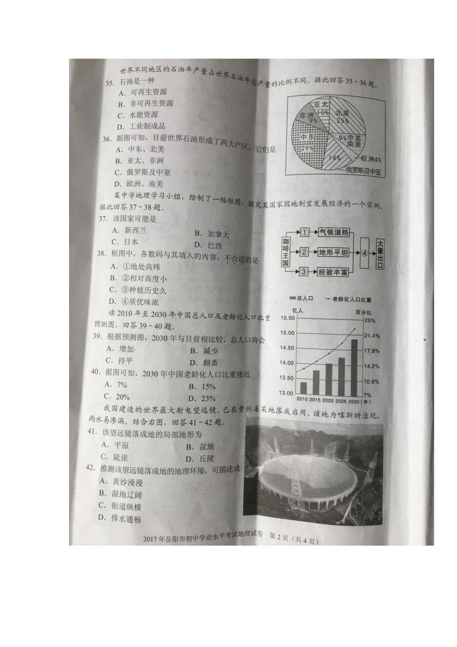 湖南省岳阳市中考地理试题图片版有答案_第2页