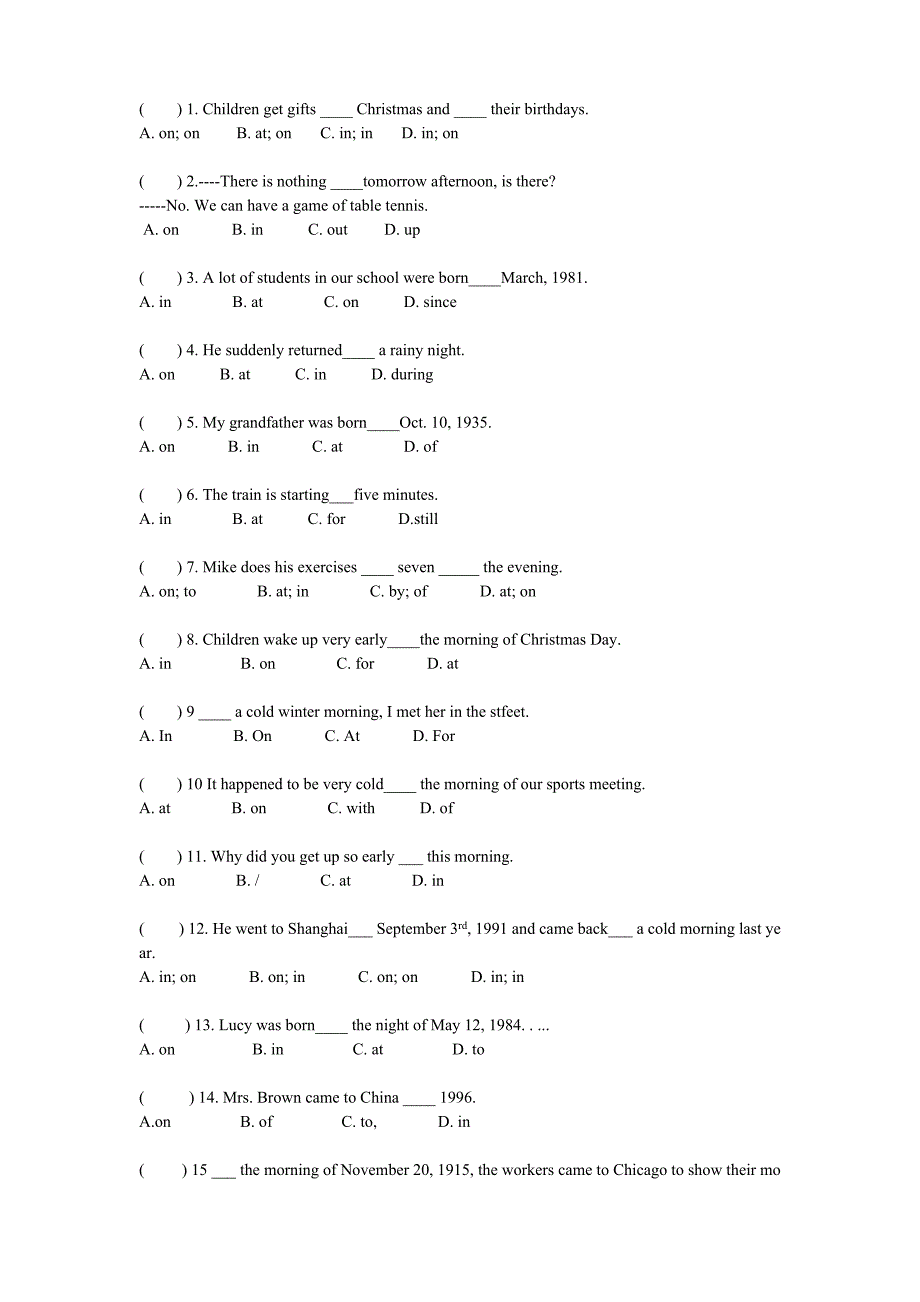 时间介词的用法及练习题1_第2页