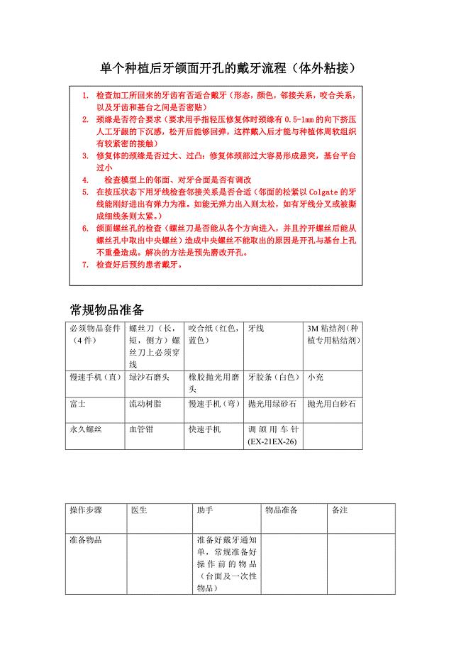 单个种植后牙颌面开孔的戴牙流程(体外粘接}.doc