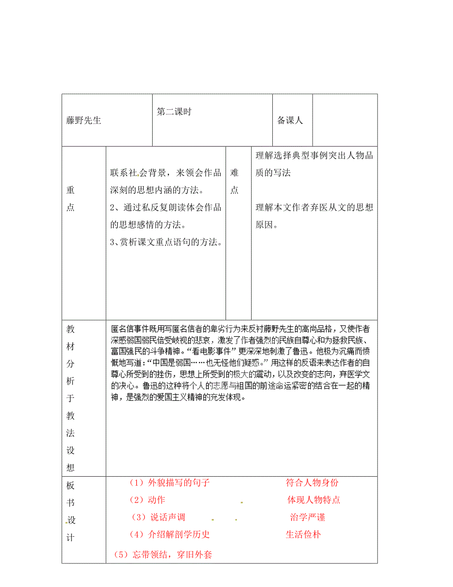 山东省临沂市蒙阴县第四中学八年级语文下册1藤野先生第2课时导学案无答案新人教版_第2页