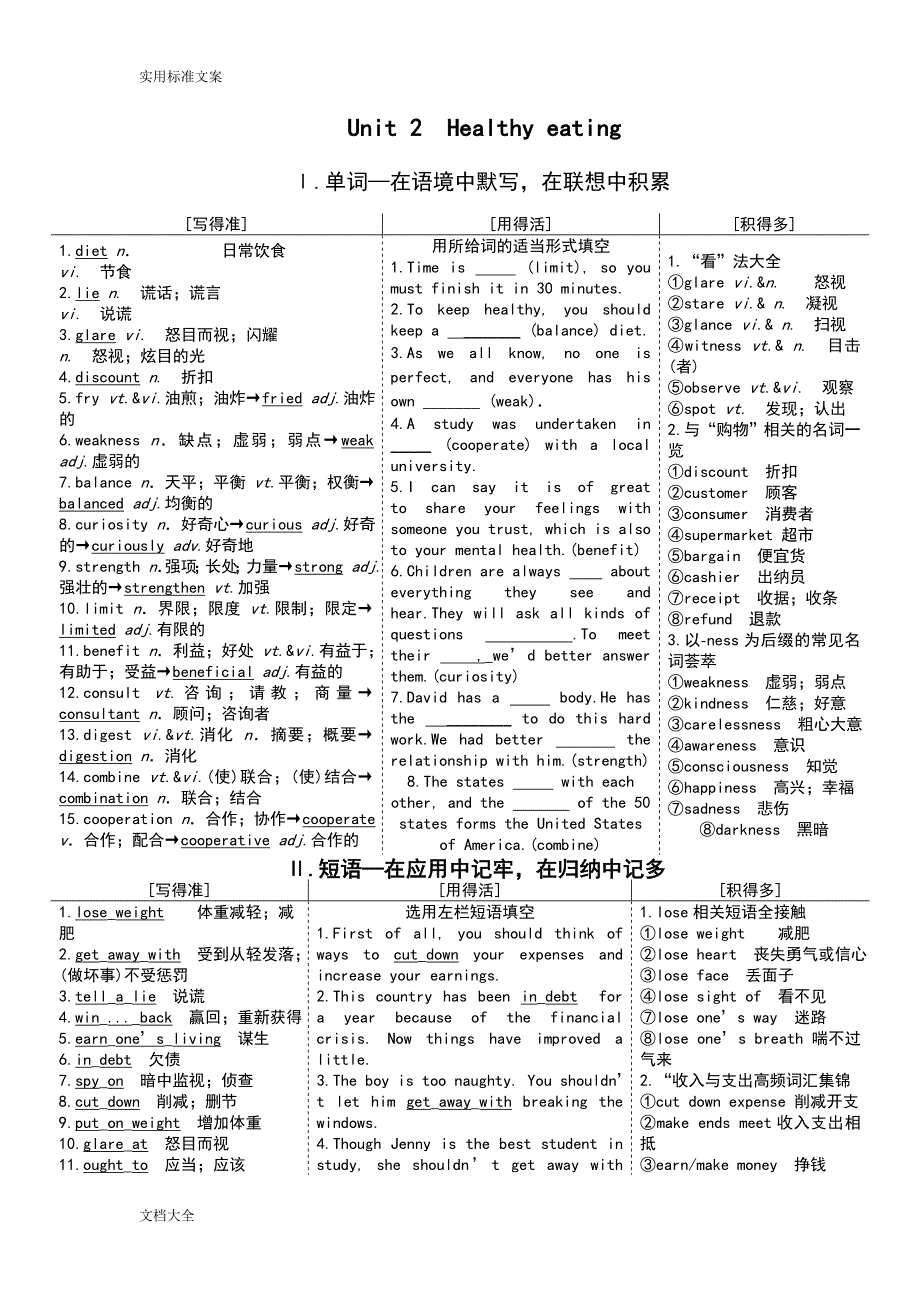 人教版英语必修三unit2知识点以及相应练习(超级好)_第1页