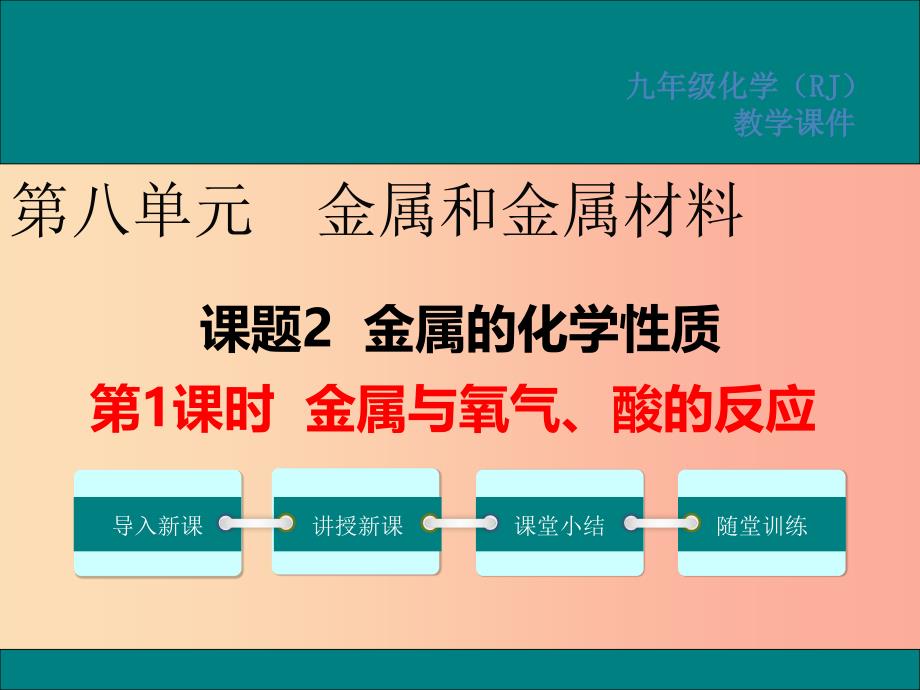 九年级化学下册 第八单元 金属和金属材料 课题2 金属的化学性质 第1课时 金属与氧气、酸的反应教学 .ppt_第1页