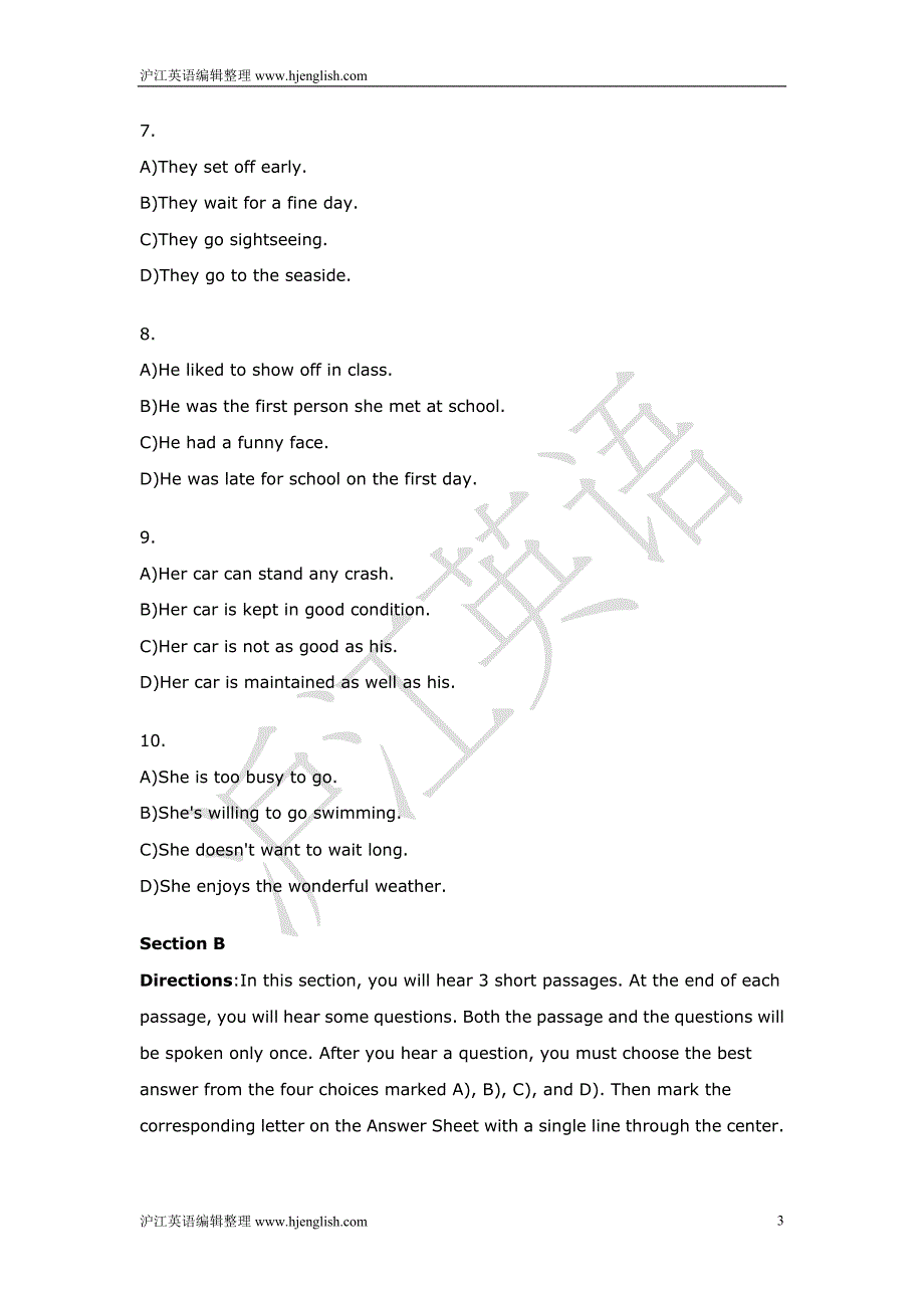 2001年1月大学英语四级考试试题及参考答案_第3页