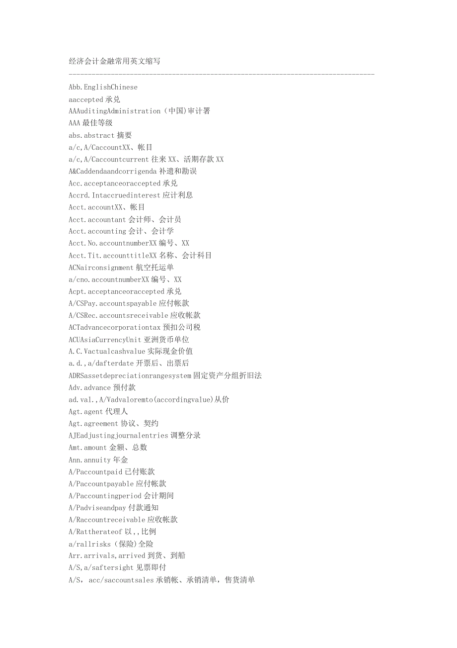 常用英语缩写(经济、会计、金融)_第1页