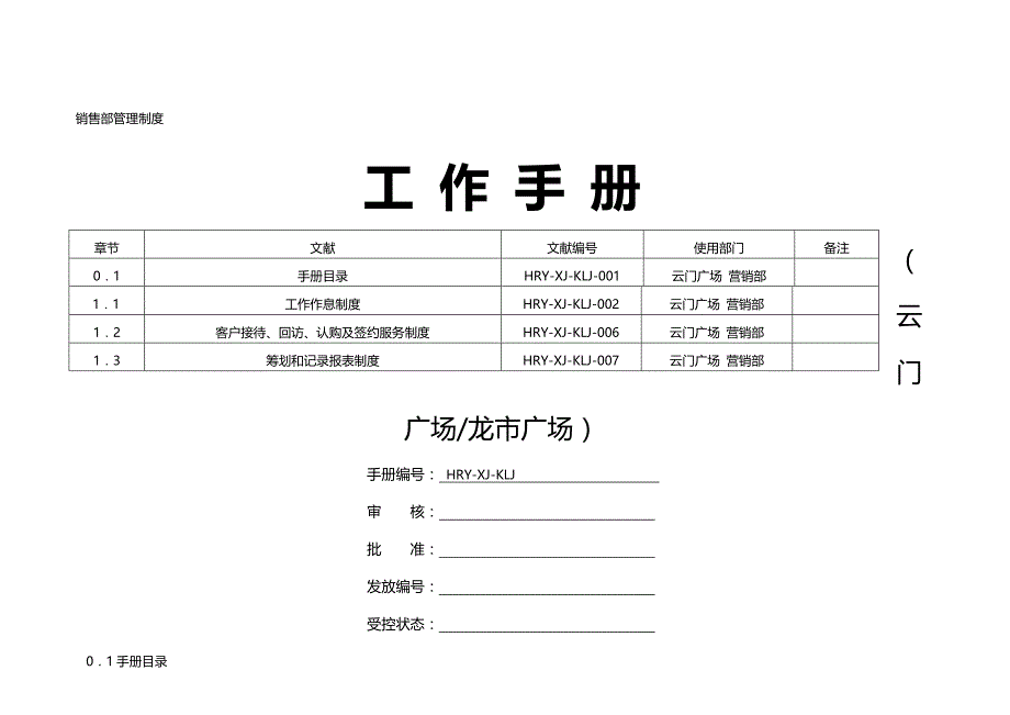 销售部管理新版制度工作标准手册_第1页