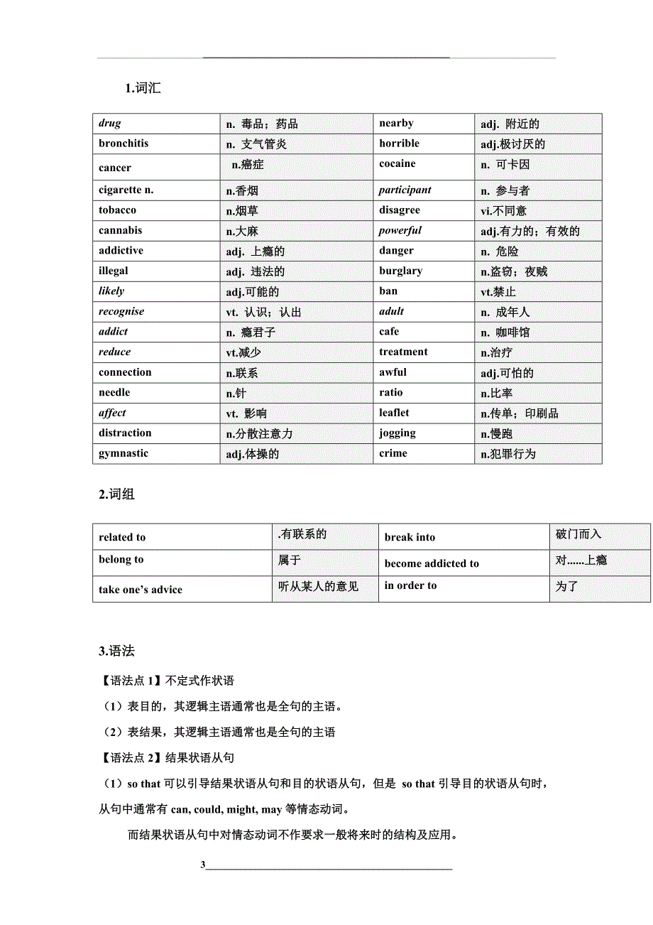 秋季课程外研版高一英语必修二module-2---no-drugs教案_第3页