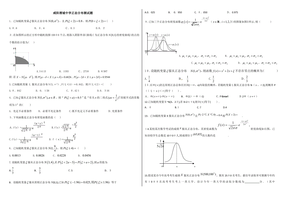 正态分布测试题_第1页
