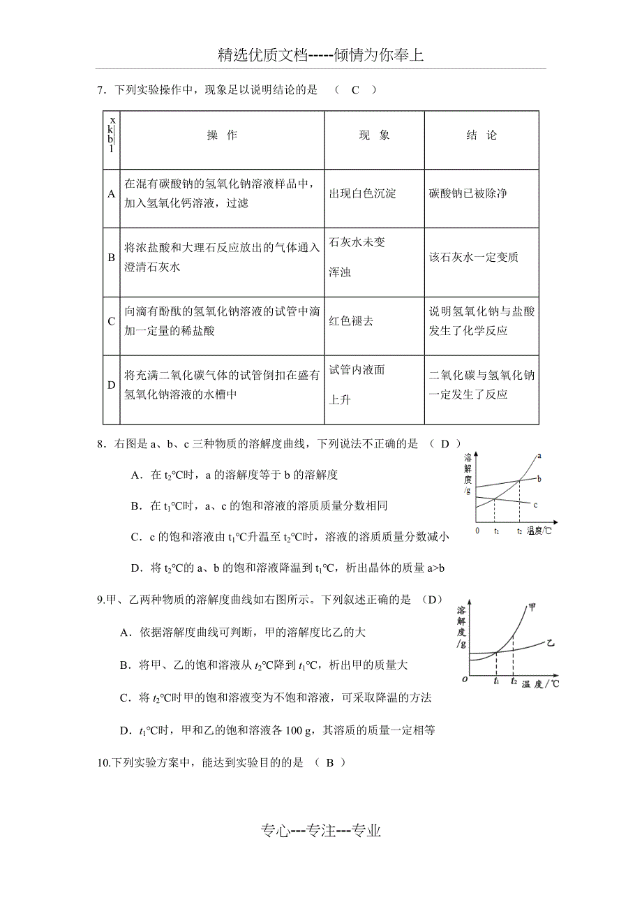 2018-2019中考化学选择题冲刺练习-附有答案(共8页)_第3页