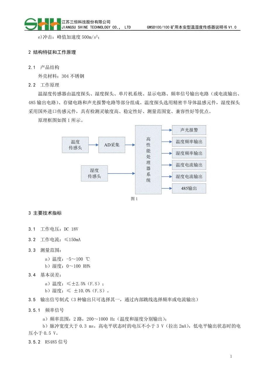 GWSD100-100矿用本安型温湿度传感器说明书_第5页