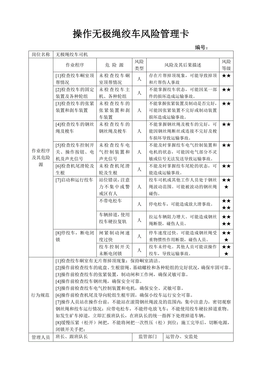 无极绳绞车风险预控卡_第1页